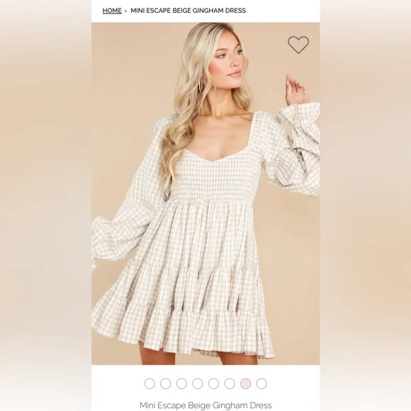MINI ESCAPE BEIGE GINGHAM DRESS - Picture 7 of 13